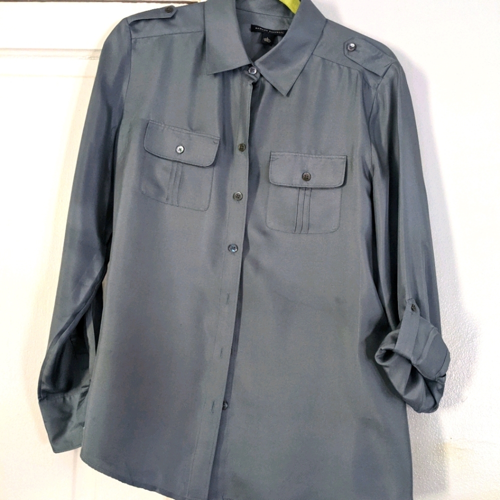 Banana Republic 100% Silk Grey Blouse L